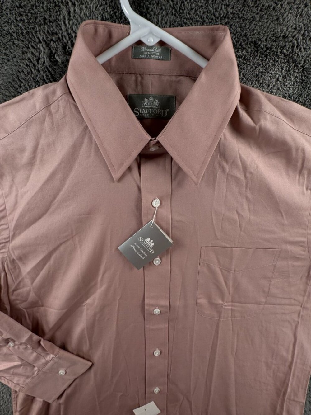 NWT Stafford Long Sleeve Button Up Shirt 16 34 Cotton Pink Salmon Broadcloth